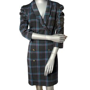Venus Black Plaid Double-Breasted Bodycon Blazer Dress, Medium